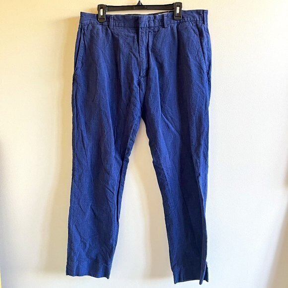 Club Monaco Davis‎ Slim Fit Linen Pants Navy Blue Mens Size 36 32 Work - Picture 1 of 7